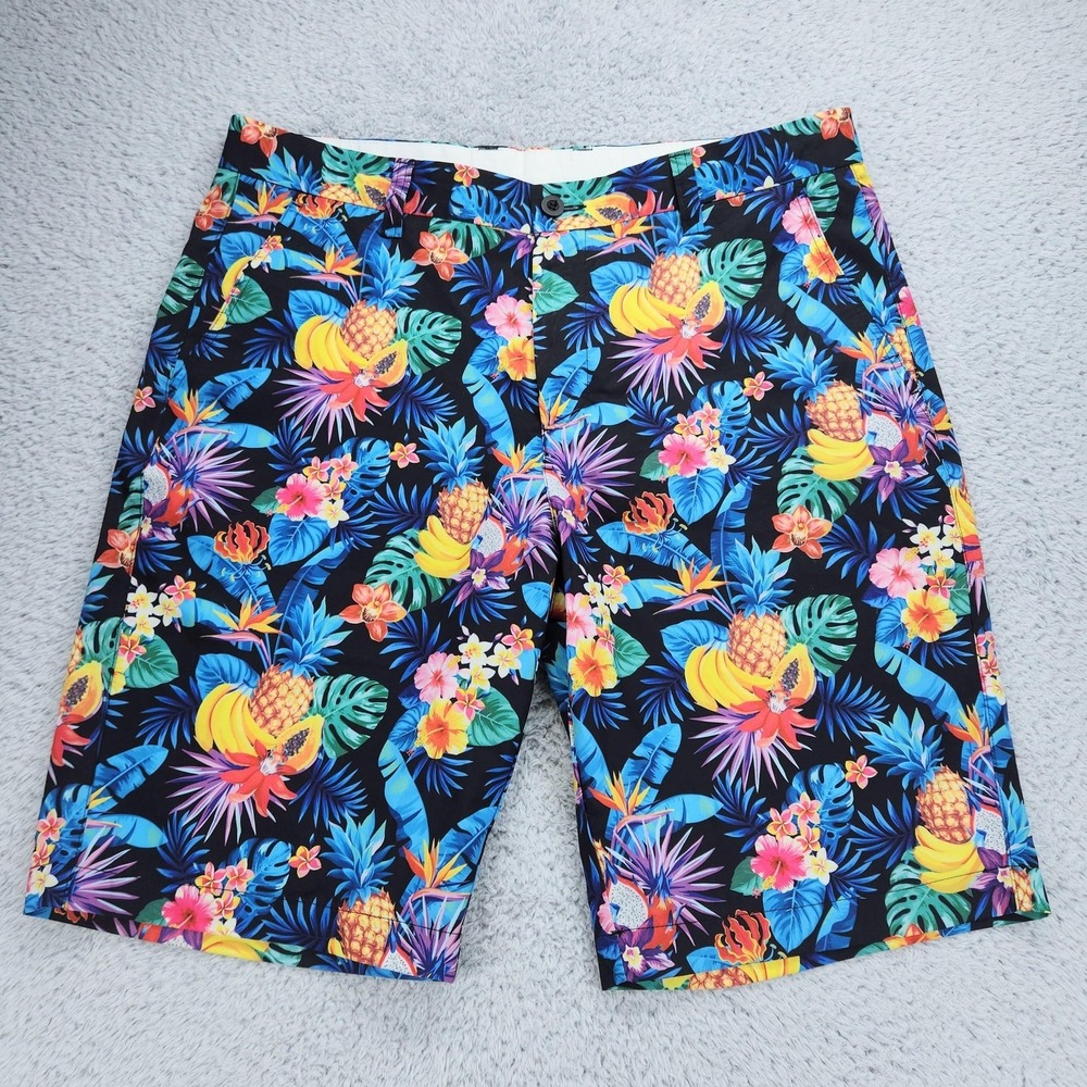 Hreski Shorts Mens 34 Multicolor Tropical Floral Stretch Chino 10 Inseam